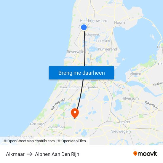 Alkmaar to Alphen Aan Den Rijn map
