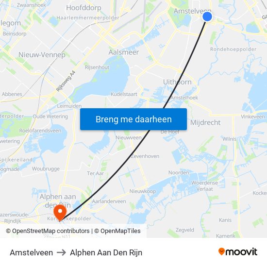 Amstelveen to Alphen Aan Den Rijn map