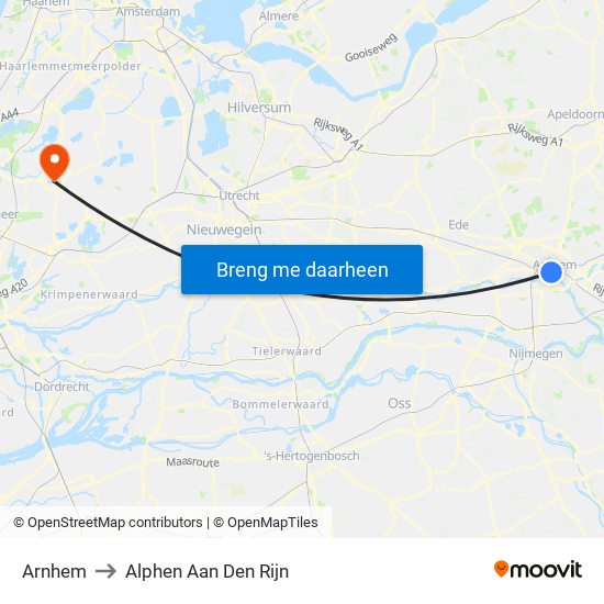 Arnhem to Alphen Aan Den Rijn map