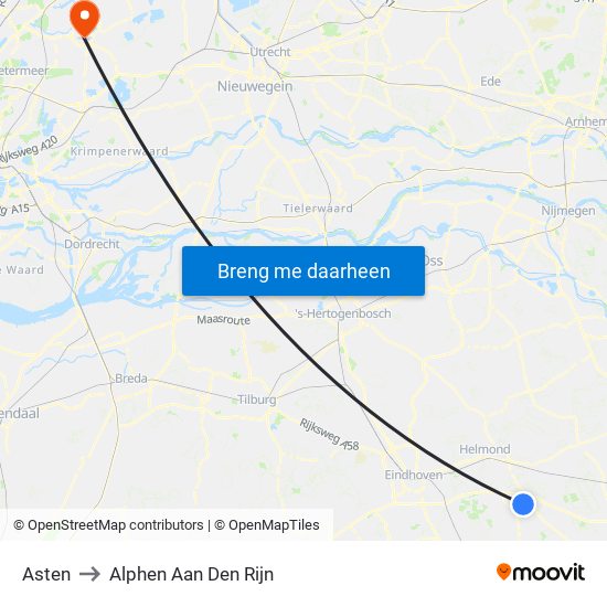 Asten to Alphen Aan Den Rijn map