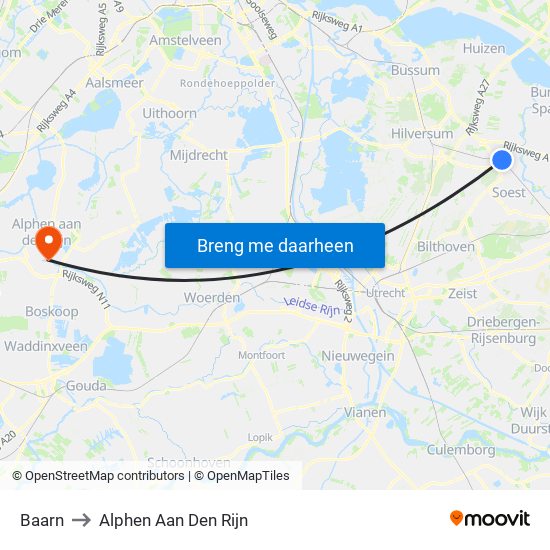 Baarn to Alphen Aan Den Rijn map