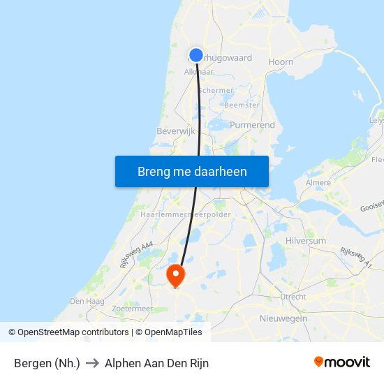 Bergen (Nh.) to Alphen Aan Den Rijn map