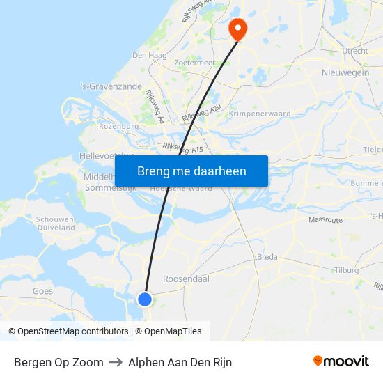 Bergen Op Zoom to Alphen Aan Den Rijn map