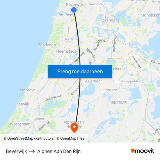 Beverwijk to Alphen Aan Den Rijn map