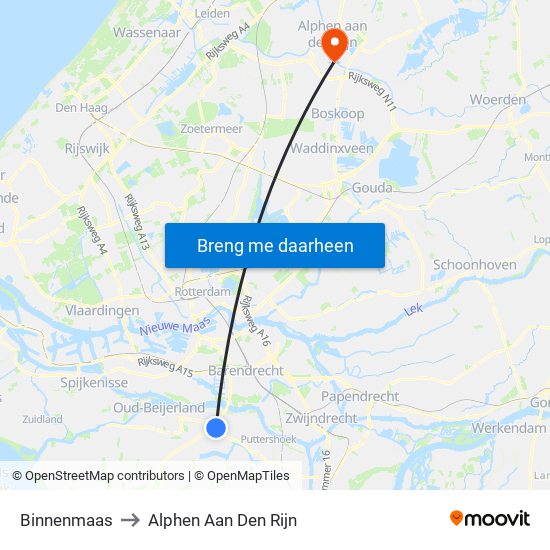 Binnenmaas to Alphen Aan Den Rijn map