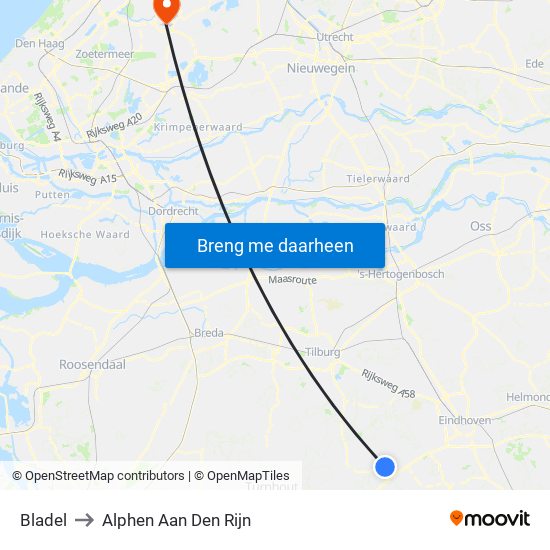 Bladel to Alphen Aan Den Rijn map