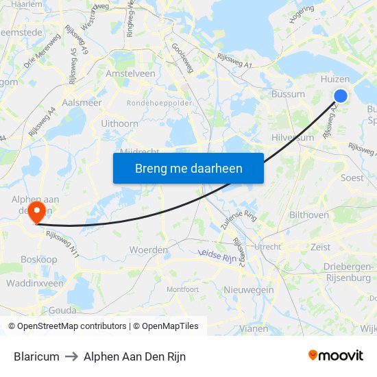 Blaricum to Alphen Aan Den Rijn map
