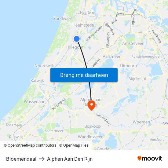 Bloemendaal to Alphen Aan Den Rijn map