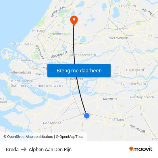 Breda to Alphen Aan Den Rijn map