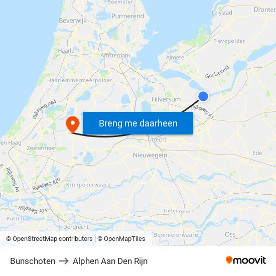 Bunschoten to Alphen Aan Den Rijn map