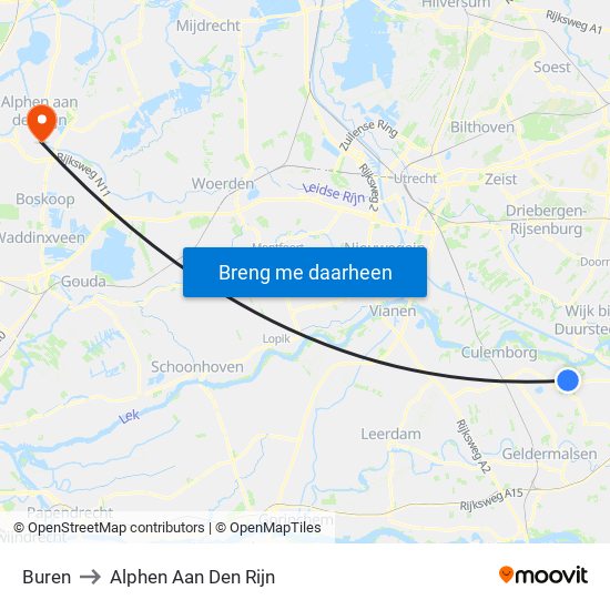 Buren to Alphen Aan Den Rijn map
