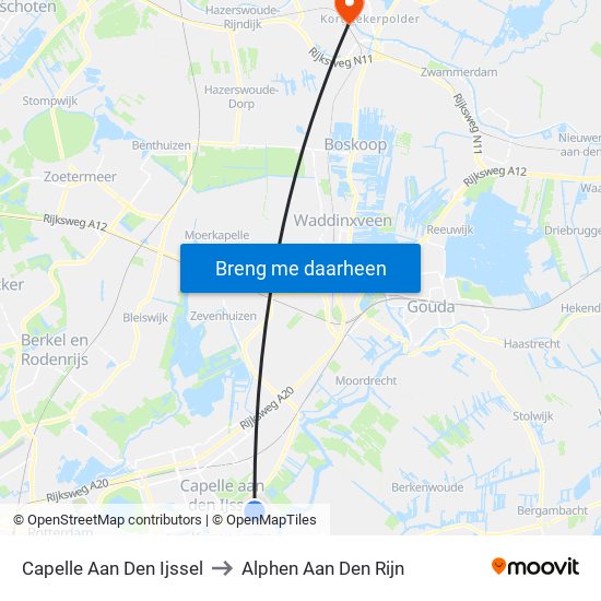 Capelle Aan Den Ijssel to Alphen Aan Den Rijn map