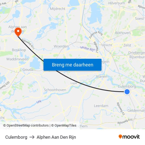 Culemborg to Alphen Aan Den Rijn map