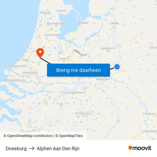 Doesburg to Alphen Aan Den Rijn map