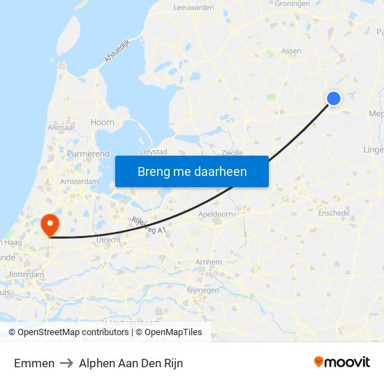 Emmen to Alphen Aan Den Rijn map