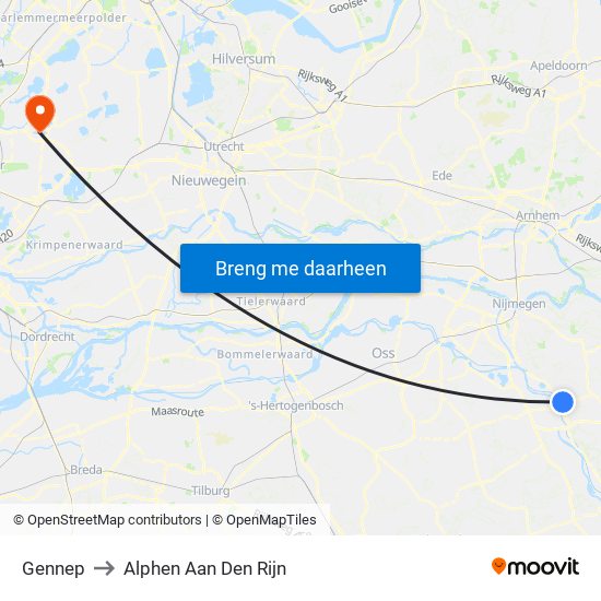 Gennep to Alphen Aan Den Rijn map