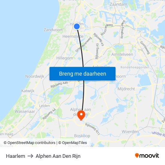 Haarlem to Alphen Aan Den Rijn map