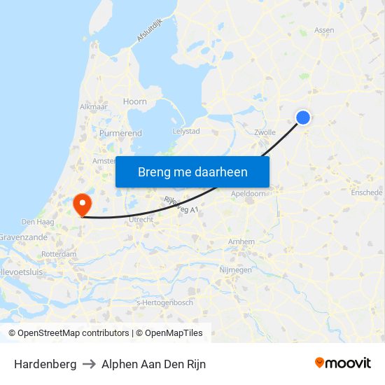 Hardenberg to Alphen Aan Den Rijn map