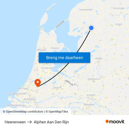 Heerenveen to Alphen Aan Den Rijn map