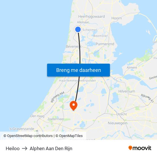 Heiloo to Alphen Aan Den Rijn map