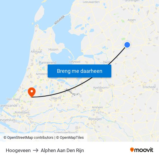 Hoogeveen to Alphen Aan Den Rijn map