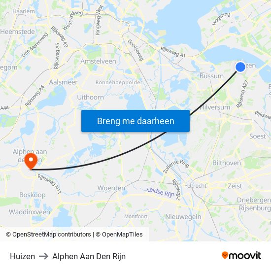 Huizen to Alphen Aan Den Rijn map