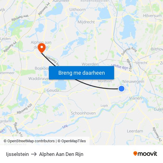 Ijsselstein to Alphen Aan Den Rijn map