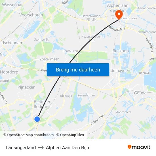 Lansingerland to Alphen Aan Den Rijn map