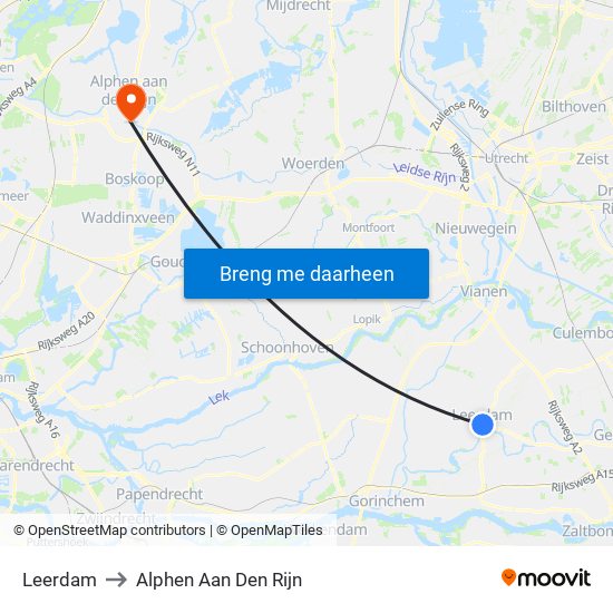 Leerdam to Alphen Aan Den Rijn map