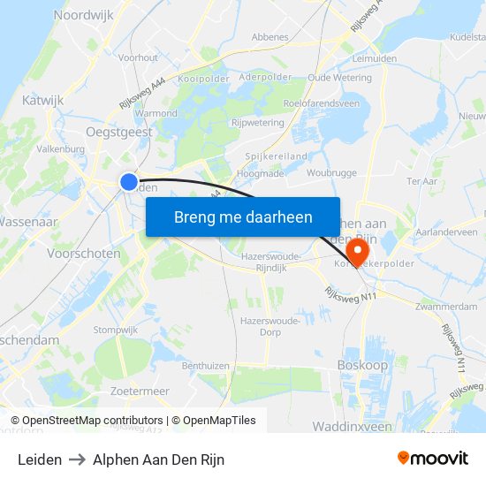 Leiden to Alphen Aan Den Rijn map