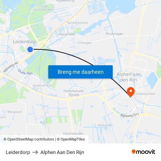 Leiderdorp to Alphen Aan Den Rijn map