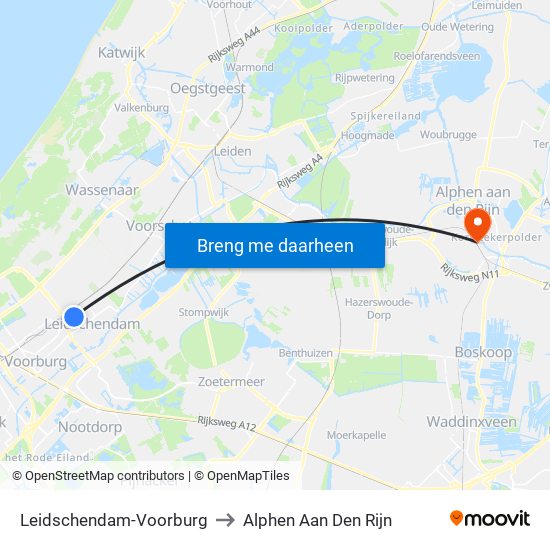 Leidschendam-Voorburg to Alphen Aan Den Rijn map