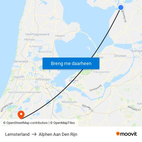 Lemsterland to Alphen Aan Den Rijn map