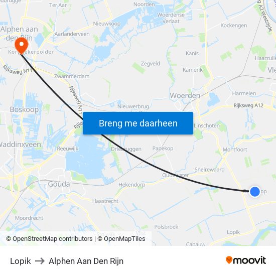 Lopik to Alphen Aan Den Rijn map