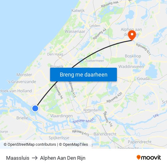 Maassluis to Alphen Aan Den Rijn map