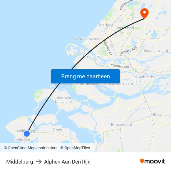 Middelburg to Alphen Aan Den Rijn map