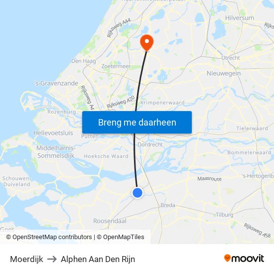 Moerdijk to Alphen Aan Den Rijn map