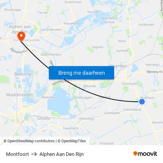 Montfoort to Alphen Aan Den Rijn map