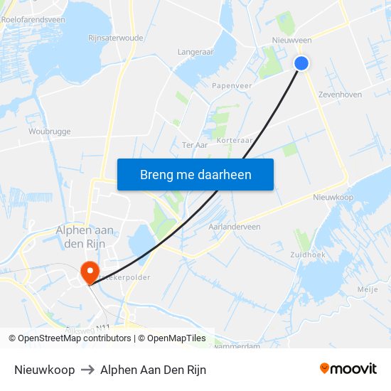 Nieuwkoop to Alphen Aan Den Rijn map