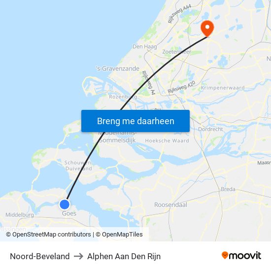 Noord-Beveland to Alphen Aan Den Rijn map