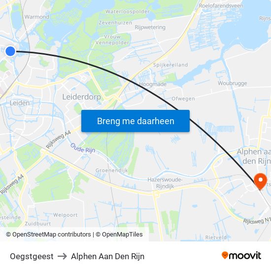 Oegstgeest to Alphen Aan Den Rijn map