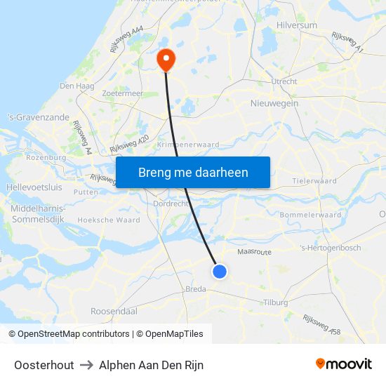 Oosterhout to Alphen Aan Den Rijn map