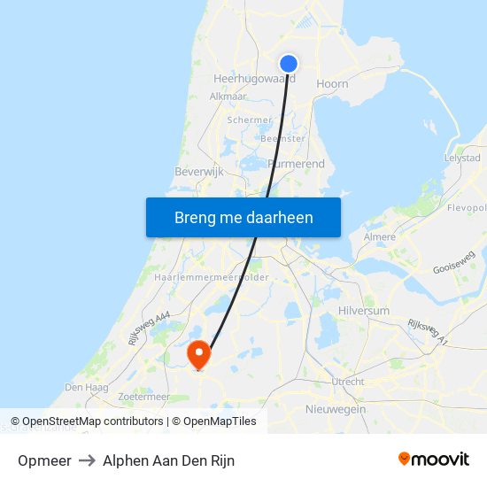 Opmeer to Alphen Aan Den Rijn map