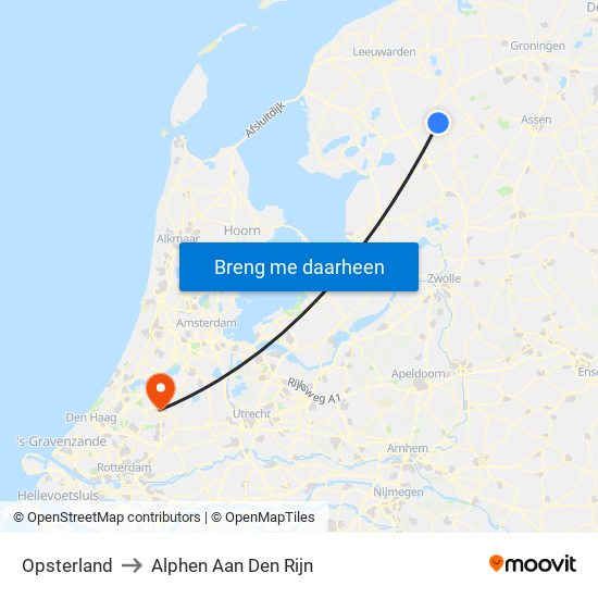 Opsterland to Alphen Aan Den Rijn map