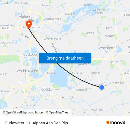 Oudewater to Alphen Aan Den Rijn map