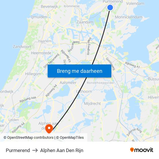 Purmerend to Alphen Aan Den Rijn map