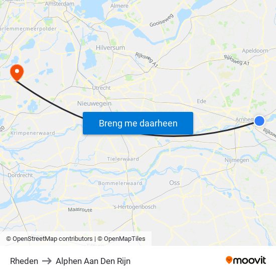 Rheden to Alphen Aan Den Rijn map