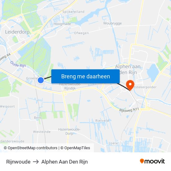 Rijnwoude to Alphen Aan Den Rijn map