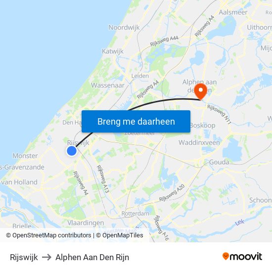 Rijswijk to Alphen Aan Den Rijn map