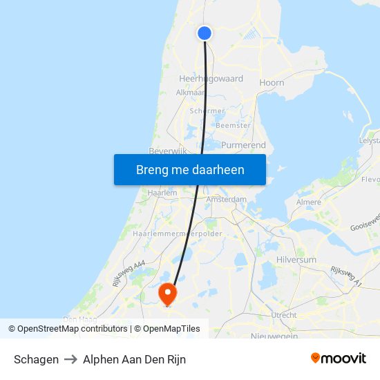 Schagen to Alphen Aan Den Rijn map